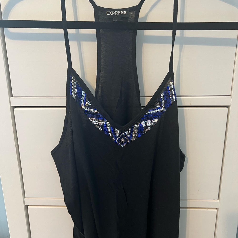 Express Black and Blue Embellished Cut Out Tank Top